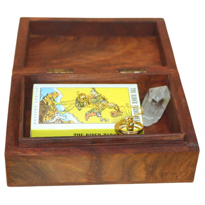 Pentagram Wood Tarot Box for Tarot Cards, Stones, Jewellery & Crystals
