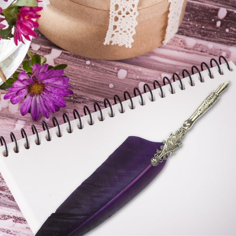 Magical Writing Tools- Regal Purple Feather Dip Pen- Witchcore Desk Accessory