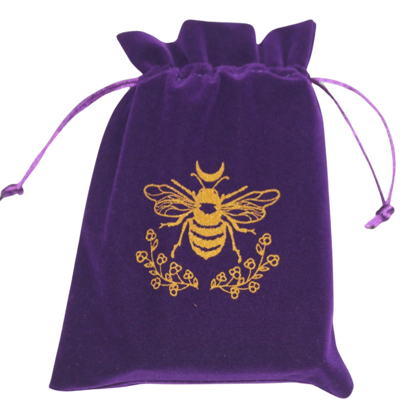 Purple and gold velvet tarot bag with bee print- sold by Cygnet Studio