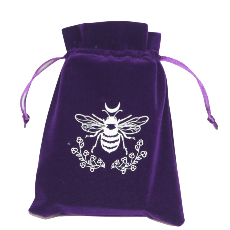 Purple and white velvet tarot bag with bee print- sold by Cygnet Studio