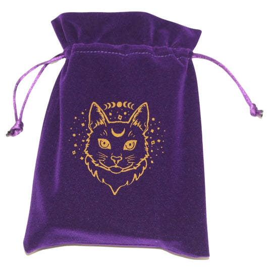 Moon Phases Lunar Cat Face Velvet Tarot Bag for Tarot and Oracle Cards 13cm x 18cm