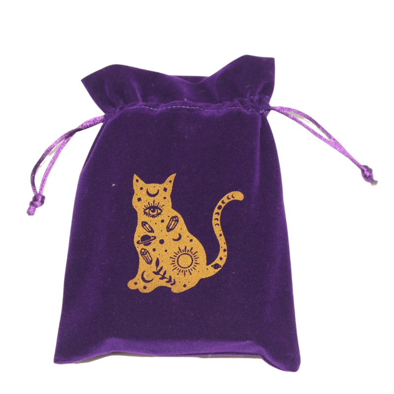 purple tarot bag with gold cat print