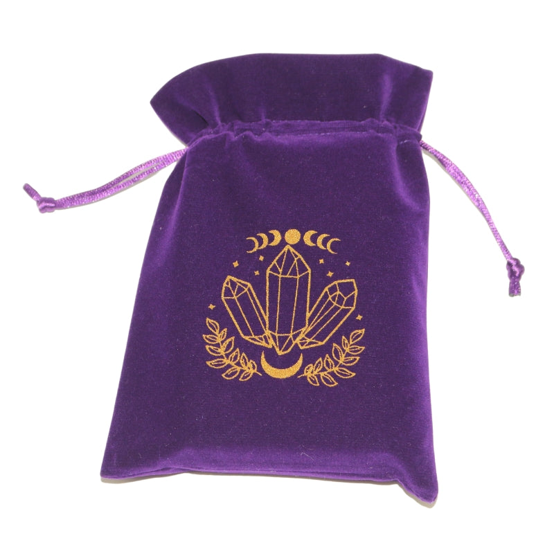 purple tarot bag with gold moon and crystal print-