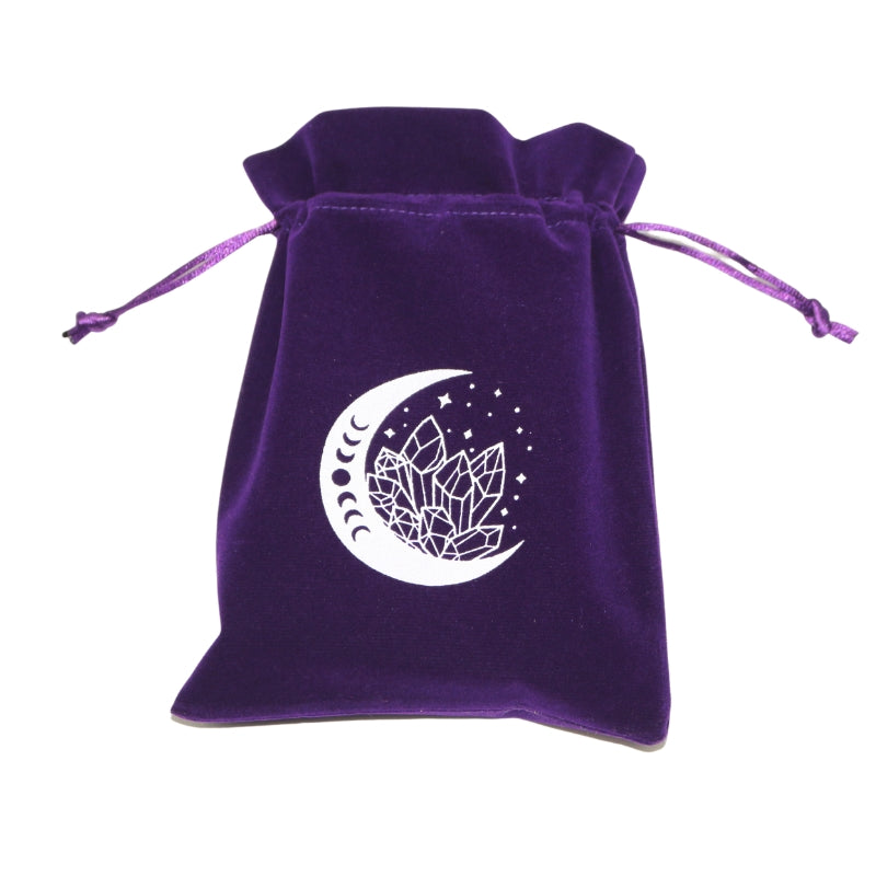 purple tarot bag with white moon and crystal print- sold by cygnet studio