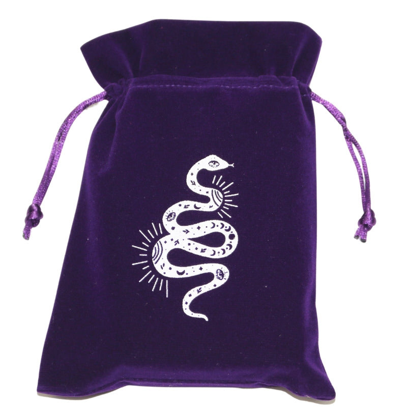 purple tarot bag with white snake print