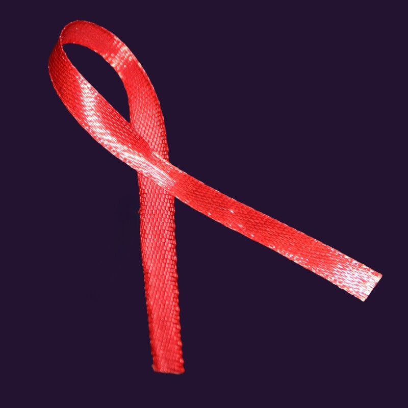 Red ribbon on purple background 