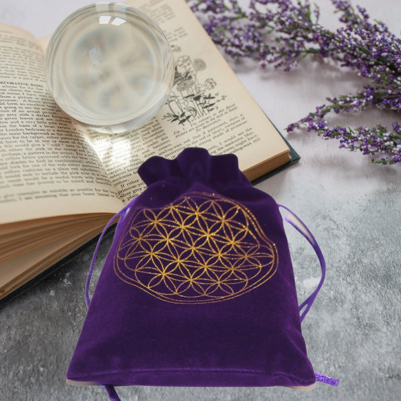 Purple Flower of Life sacred Geometry Tarot Bag for Tarot and Oracle Cards 12cm x 20cm