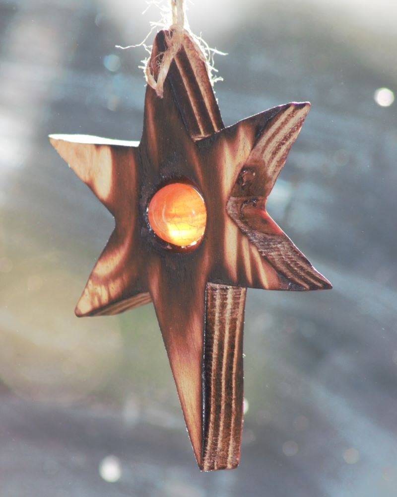 Carnelian Shooting Star Light Catcher Wooden Christmas Ornament - Home Décor
