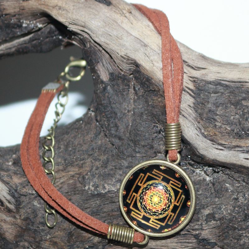 Sri Yatra Mandala Adjustable Leather Bracelet- Meditation Jewellery
