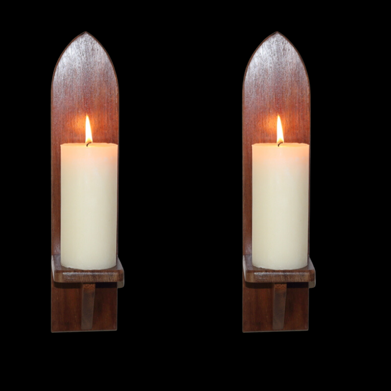 Pair of Handcrafted Gothic Style Merbau Wall Sconce- Wall Mounted Candle Holder