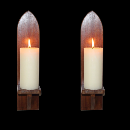 Pair of Handcrafted Gothic Style Merbau Wall Sconce- Wall Mounted Candle Holder