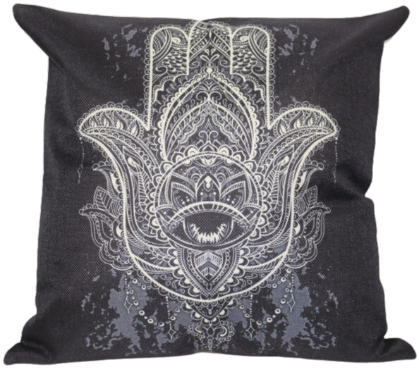 White Chamsa (Hamsa) Mandala Printed Linen Cushion Cover 45cm x 45cm