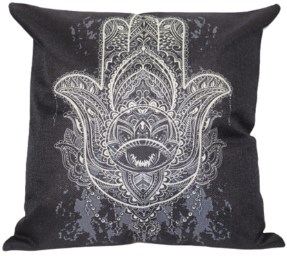 White Chamsa (Hamsa) Mandala Printed Linen Cushion Cover 45cm x 45cm