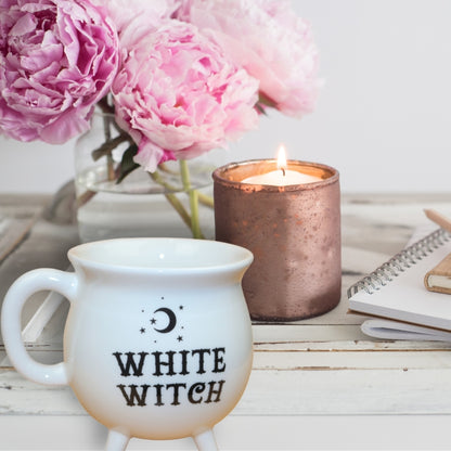 White Witch Cauldron Coffee Mug- Cauldron Tea Cup - Witchcore