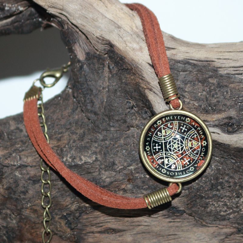 Enochian Sigil of Protection Rune Adjustable Leather Bracelet