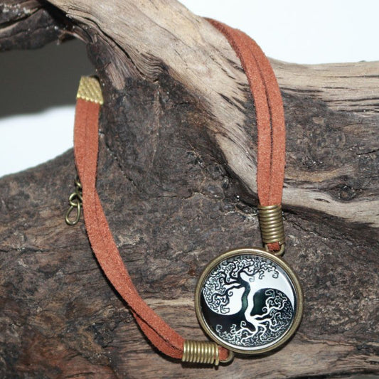 Yin yang Tree of Life Adjustable Leather Bracelet - Meditation Bracelet